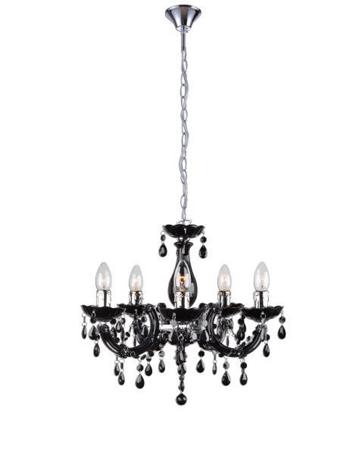 Kronleuchter Cuimbra H: 128 cm 5-Flammig Kristallglas - Chromfarben/Schwarz, LIFESTYLE, Kunststoff/Metall (46/128cm) - Globo