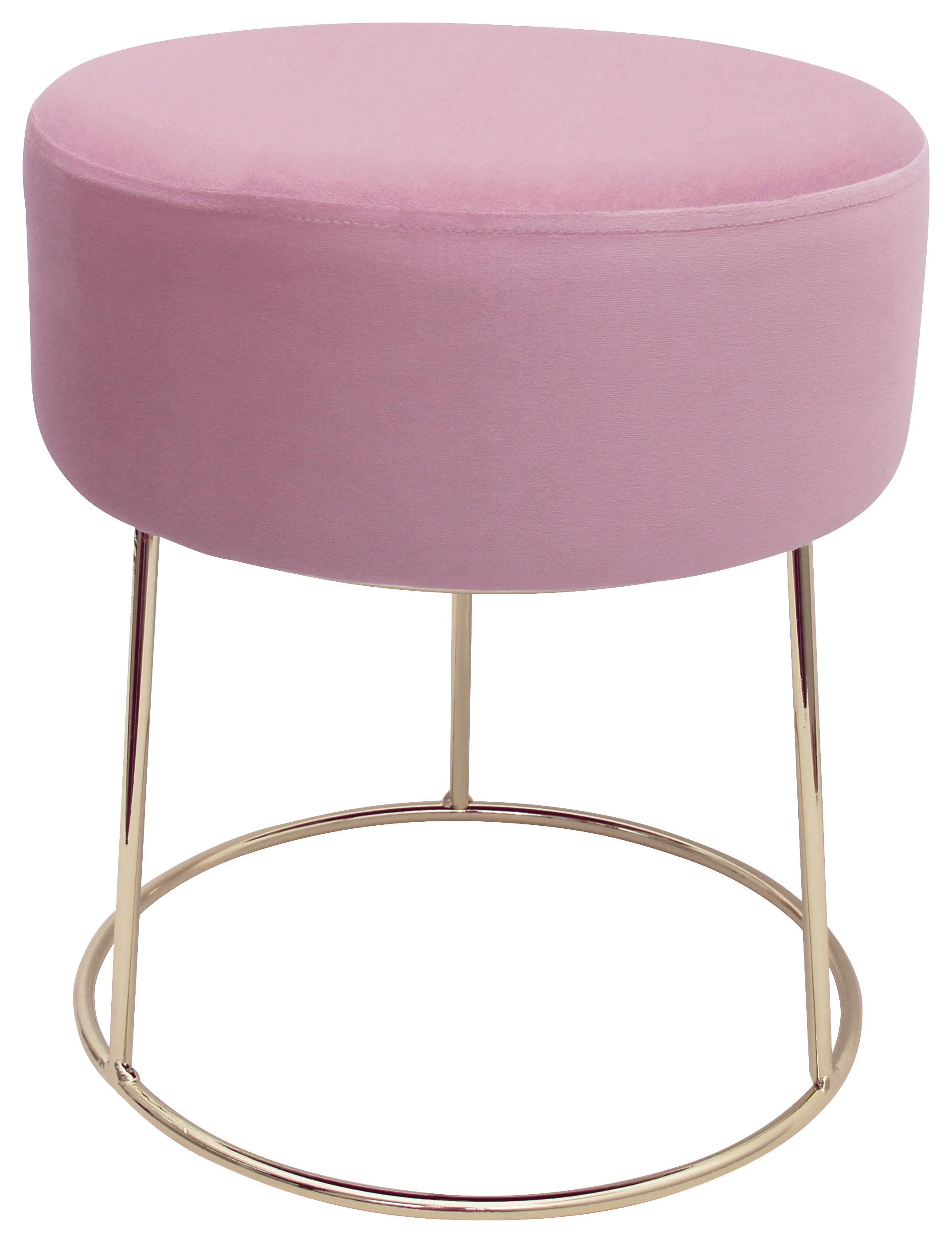 Gepolsterter Hocker in Rosa mit goldfarbenem Gestell