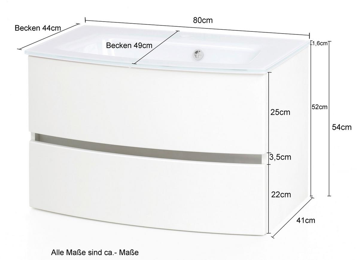 Waschbecken mit Unterschrank Kopenhagen B. 80 cm Weiß - Weiß/Grau, KONVENTIONELL, Glas/Holzwerkstoff (80cm) - Held