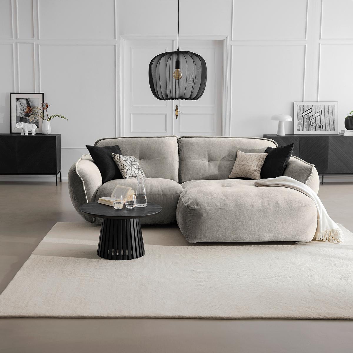 Ecksofa Fluffy Silberfarben S: 269x184 Cm - Silberfarben/Schwarz, MODERN, Textil (269/184cm) - Trendmanufaktur