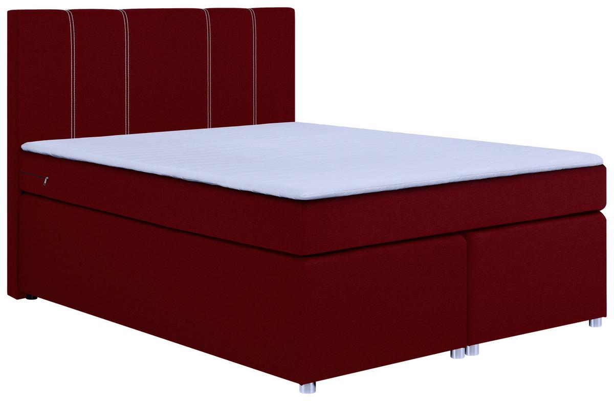 Boxspringbett mit Topper 160x200 cm Malta - Chromfarben/Rot, Basics, Holzwerkstoff/Textil (160/200cm) - P & B