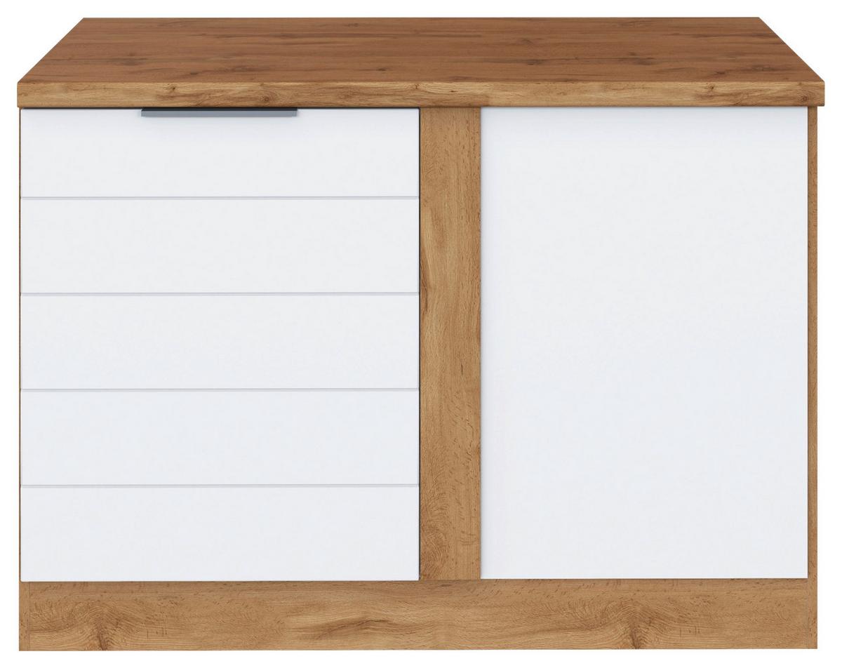 Eckunterschrank Florenz B: 120 cm Weiß/Eiche Dekor 1 Tür - Eiche Wotan/Weiß, Design, Holzwerkstoff (120/86/60cm) - Held