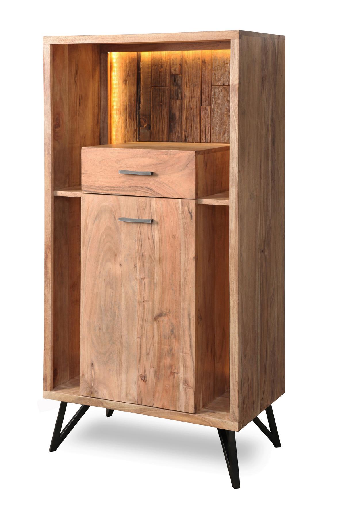 Highboard Indira Akazie Massiv, B: 72 cm - Schwarz/Akaziefarben, ROMANTIK / LANDHAUS, Holz/Metall (72/150/40cm)