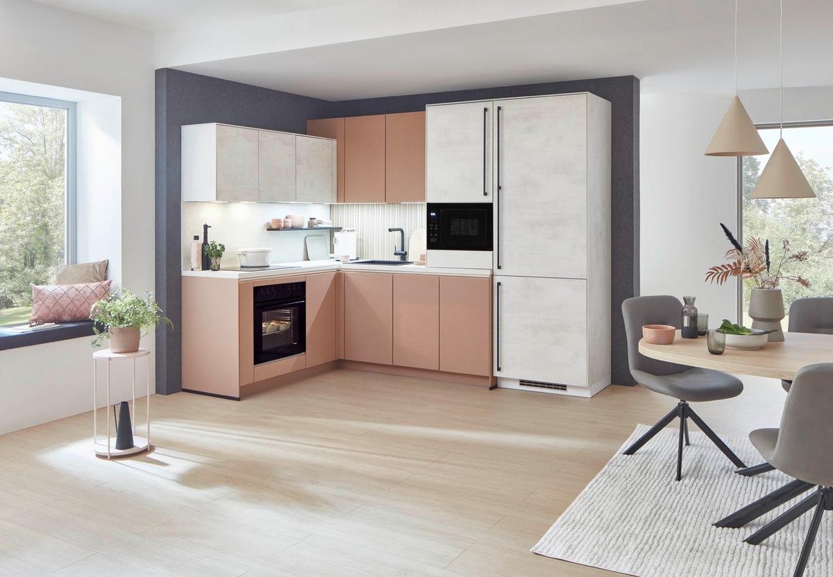 Eckküche Sidney/Riga - Sandfarben/Koralle, Basics, Holzwerkstoff (185/288cm) - Vertico