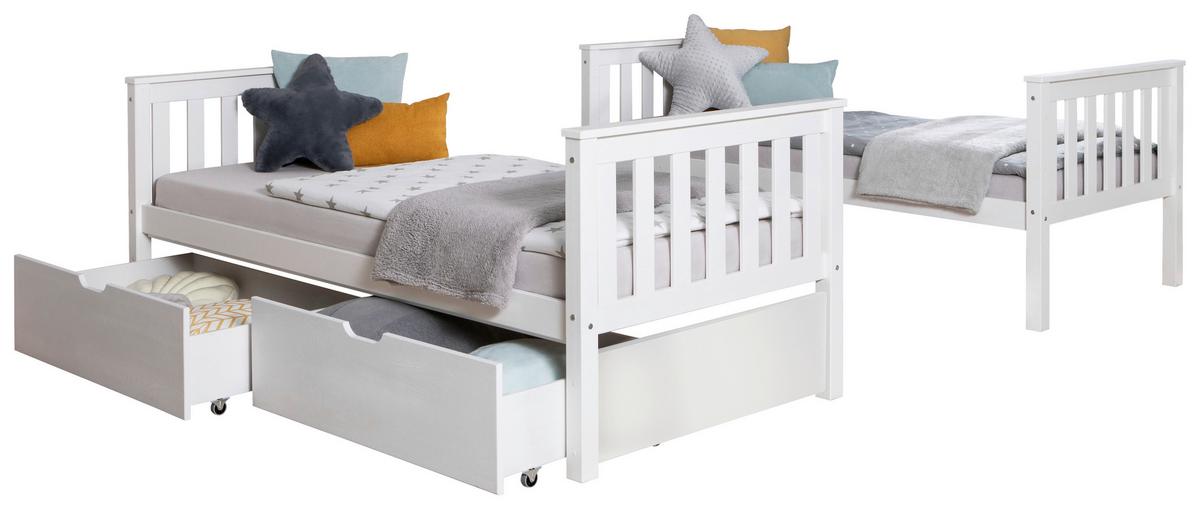 Etagenbett Sammy Weiß Kiefer Massiv 90 cm mit Schubladen - Weiß, MODERN, Holz (90/200cm) - MID.YOU