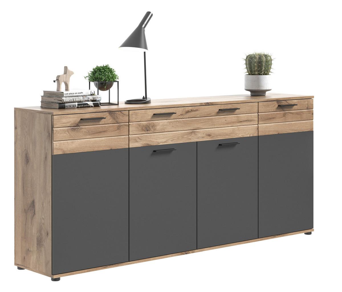 Sideboard Mason Grau B: 200 Cm - Schwarz/Grau, KONVENTIONELL, Holzwerkstoff (200/91/40cm) - MID.YOU
