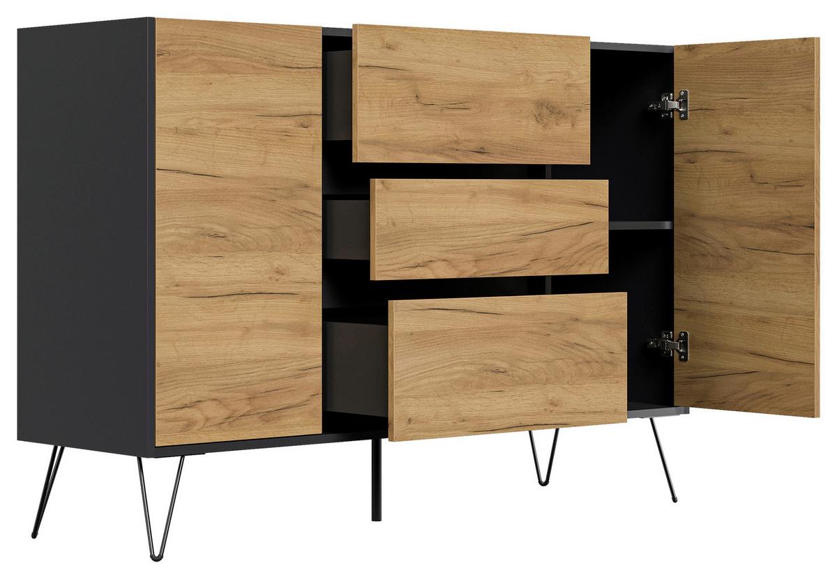 Sideboard Posseik Industrial Eichefarben/Graphitf. B:140 cm - Eichefarben/Schwarz, Design, Holzwerkstoff (140/93,6/42cm) - P & B