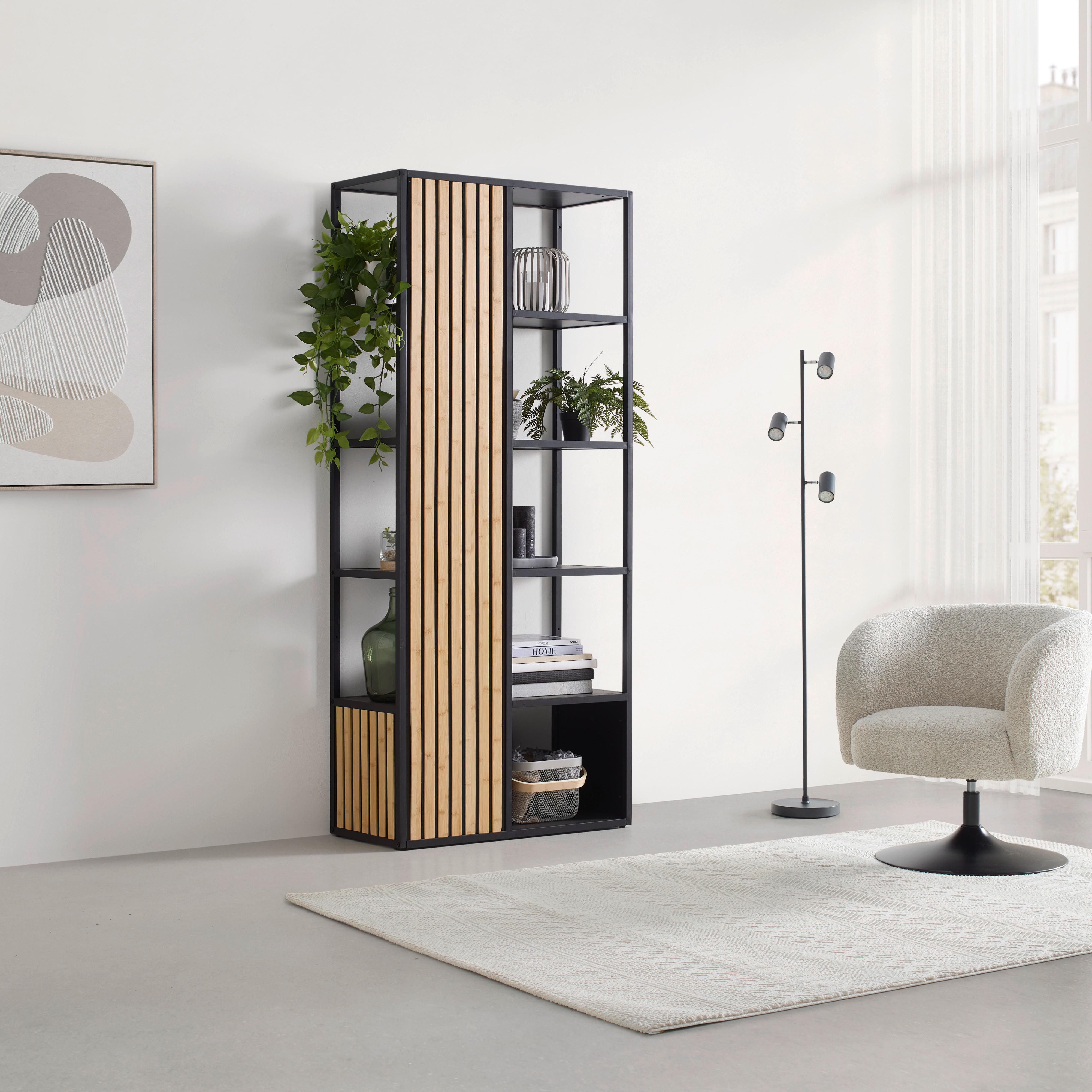 REGÁL PANELO -EXKLUSIV- - čierna/prírodná farba, Modern, kov/kompozitné drevo (75/175/34cm) - Mömax