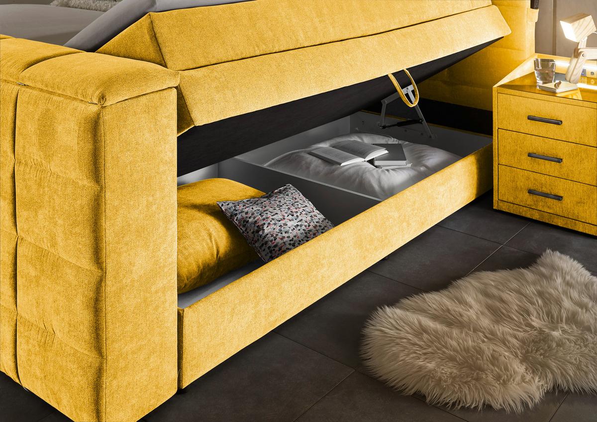 Boxspringbett Mit Bettkasten 180x200 Cm Denver - Gelb, KONVENTIONELL, Textil (180/200cm) - Carryhome