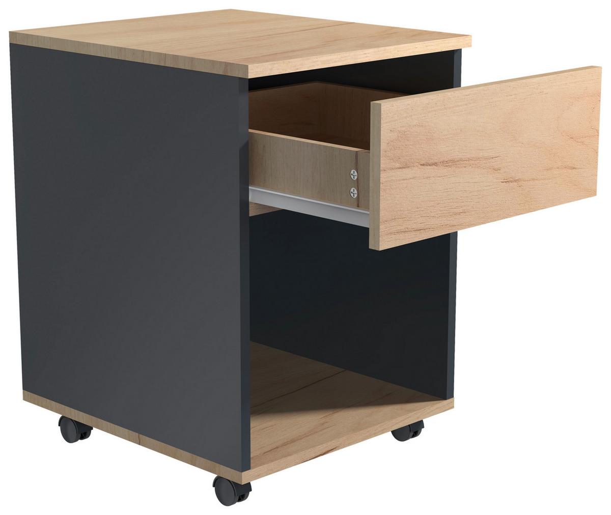 Rollcontainer Anthrazit/ Eiche Dekor Dalrosa 39x55x45cm - Honigeiche/Anthrazit, MODERN, Holzwerkstoff/Kunststoff (39/55/45cm) - MID.YOU