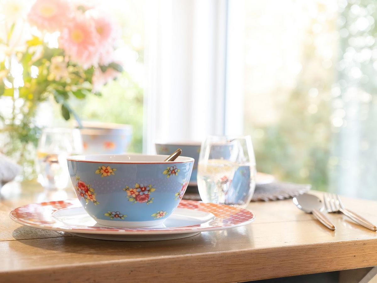 Kombiservice Porzellan 4 Personen Geschirr Set - Blau/Gelb, Keramik (32/31,5/33cm) - Creatable