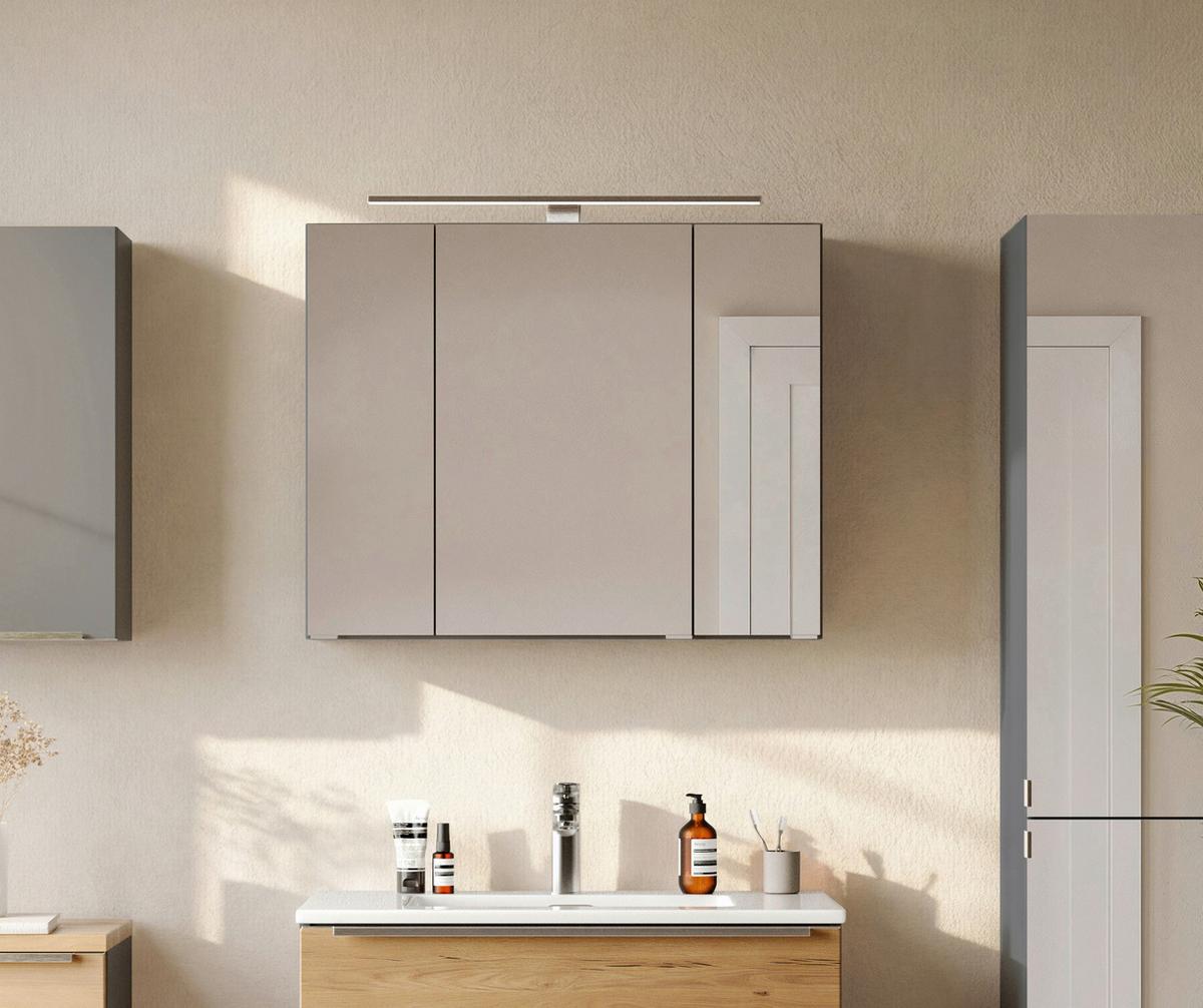 SPIEGELSCHRANK Verona Grau B: 80cm - Wildeiche/Grau, Trend, Glas/Holzwerkstoff (80/64/20cm) - Held
