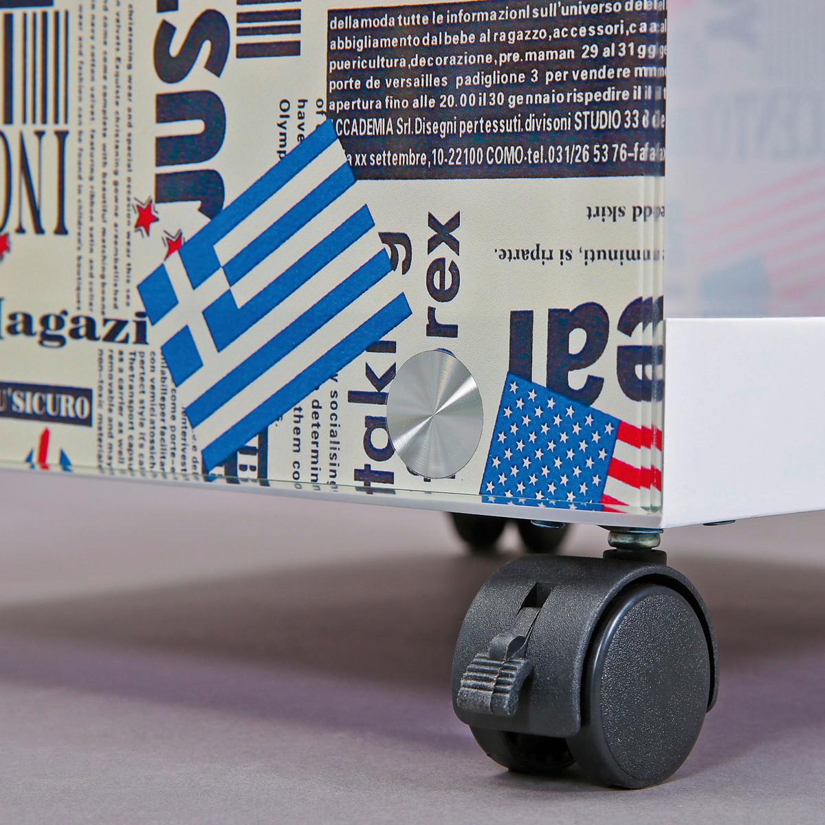 Couchtisch mit Ablagefach + Rollen Flagcube, Weiß/Mix - Blau/Rot, Basics, Glas/Holzwerkstoff (38/33,50/46cm) - MID.YOU