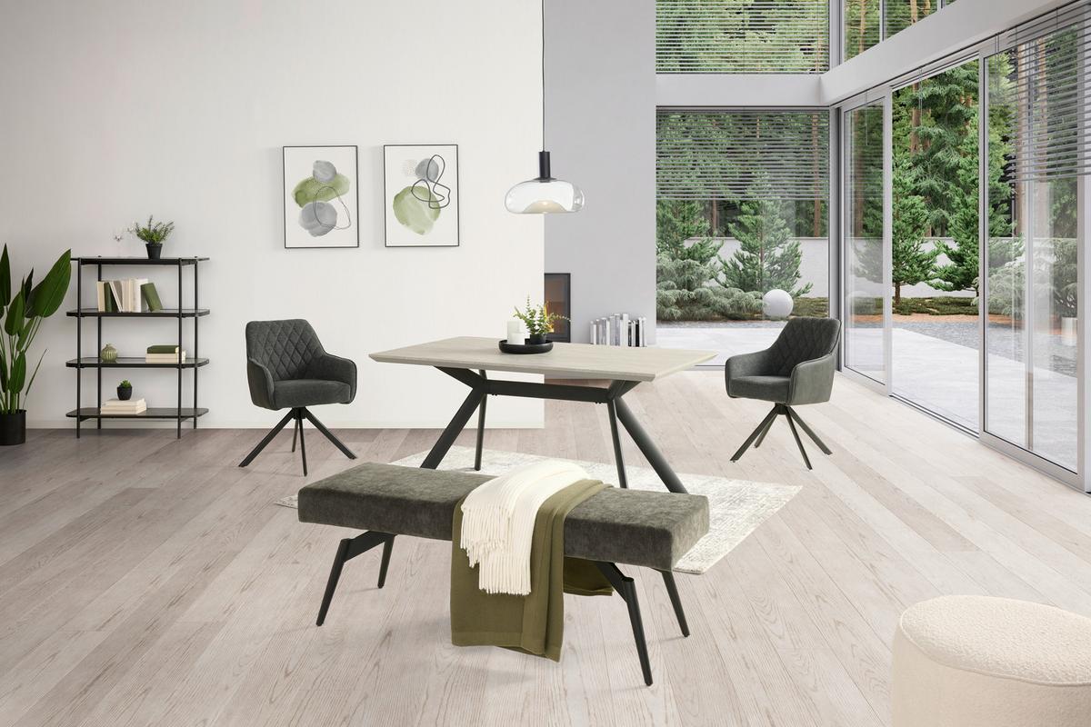 Sitzbank Tinos ohne Lehne Dunkelgrau, B: 140 cm - Dunkelgrau/Schwarz, KONVENTIONELL, Textil/Metall (140/49/47cm) - MID.YOU