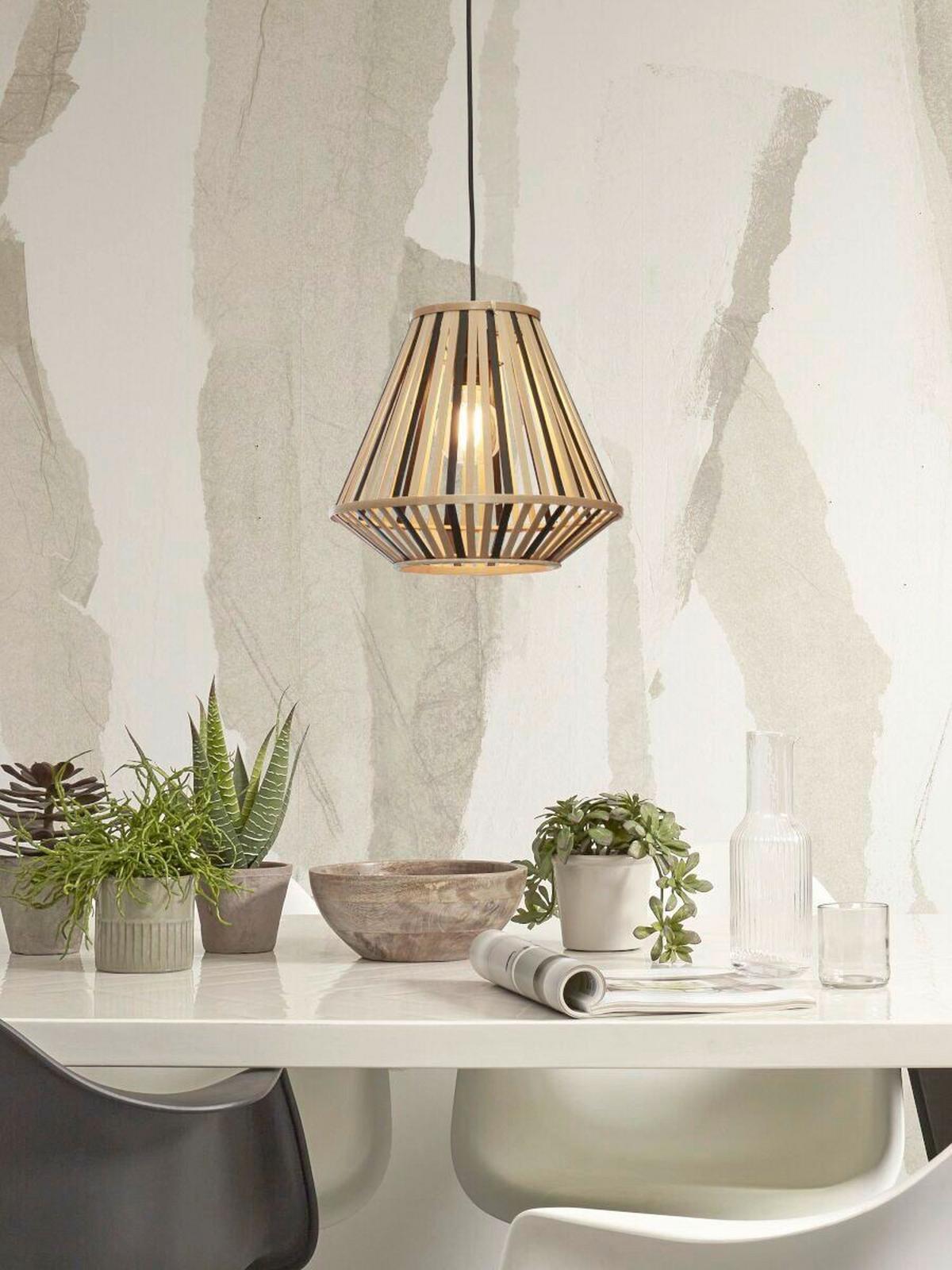 Hängeleuchte Merapi Naturfarben/Schwarz B: 30 cm - Schwarz/Naturfarben, Trend, Holz (30/30/30cm) - Good & Mojo