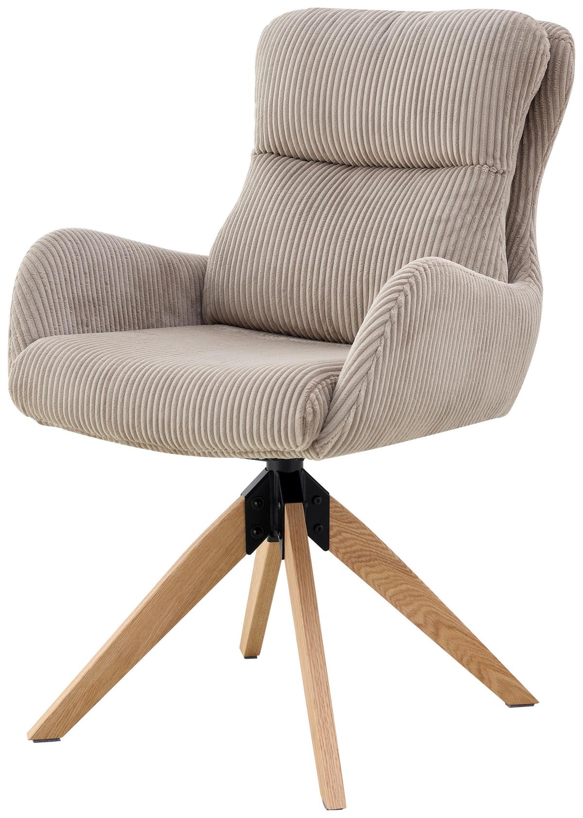 Armlehnstuhl Malu Cord Taupe, B: 60 cm - Taupe/Naturfarben, KONVENTIONELL, Holz/Textil (60/91/72cm) - Livetastic