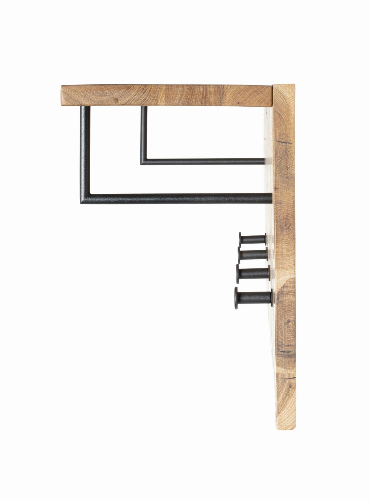 Garderobenpaneel Eiche Massiv Hutablage 4 Haken B: 80 cm - Eichefarben/Schwarz, Basics, Holz/Metall (80/30/20cm)