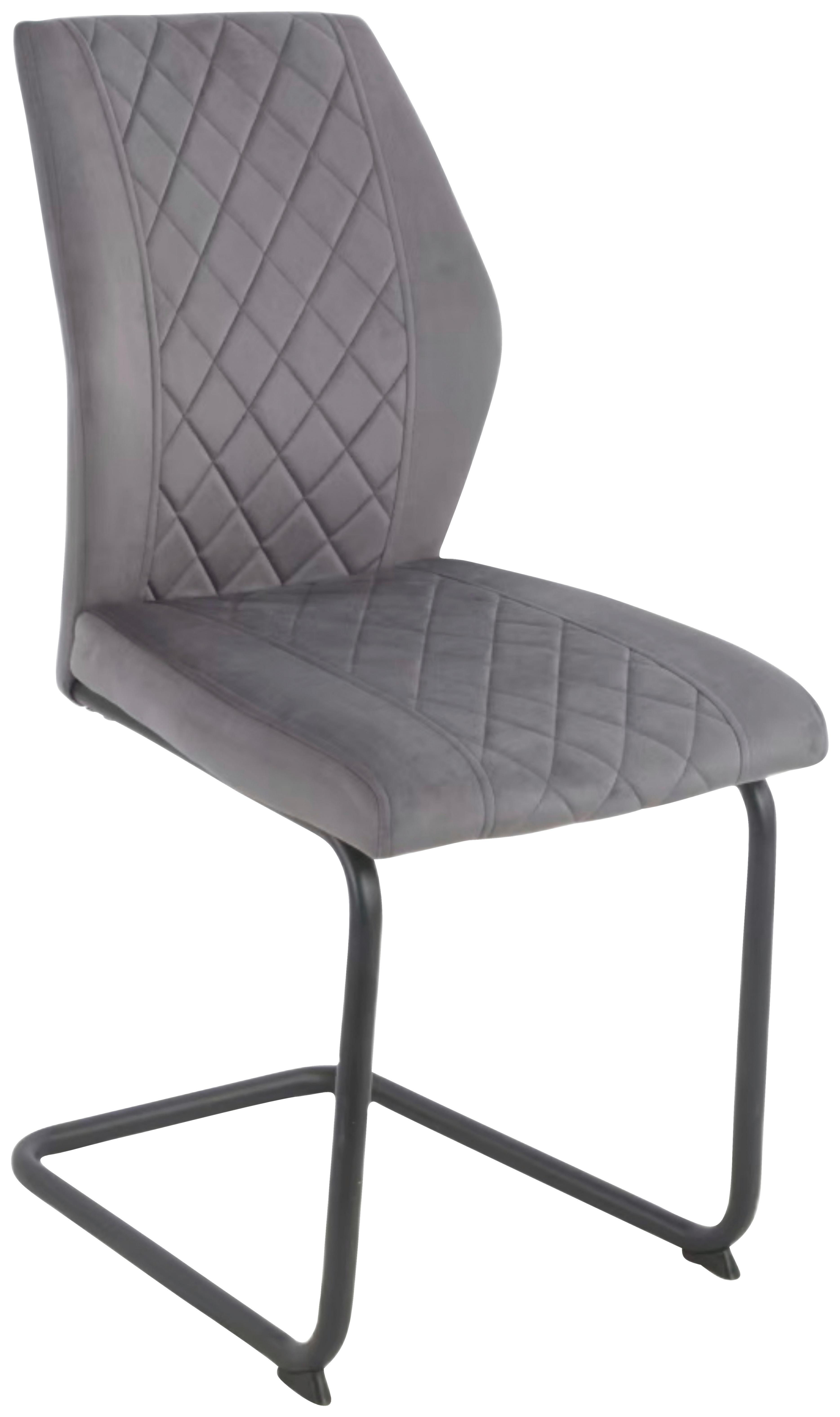 Stuhl Nina Verlours Grau, B: 49 cm - Schwarz/Grau, MODERN, Textil/Metall (49/91/66cm)