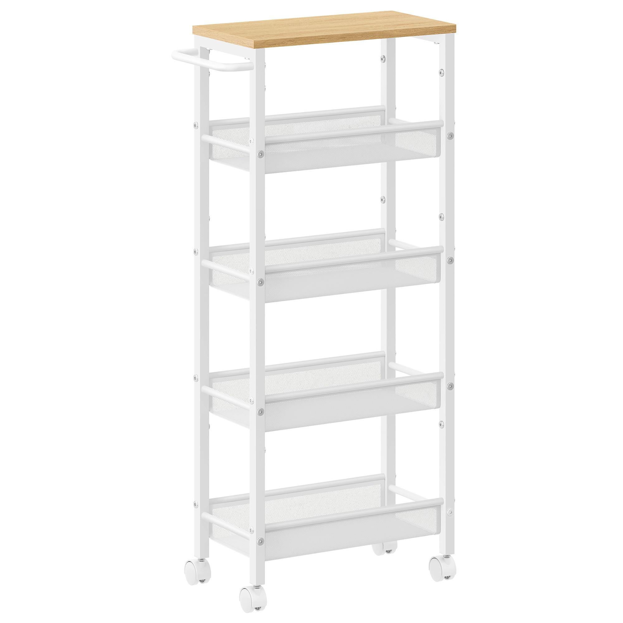 Servierwagen Storage Carts - Eichefarben/Weiß, MODERN, Holzwerkstoff/Metall (45,4/22/99,6cm) - MID.YOU