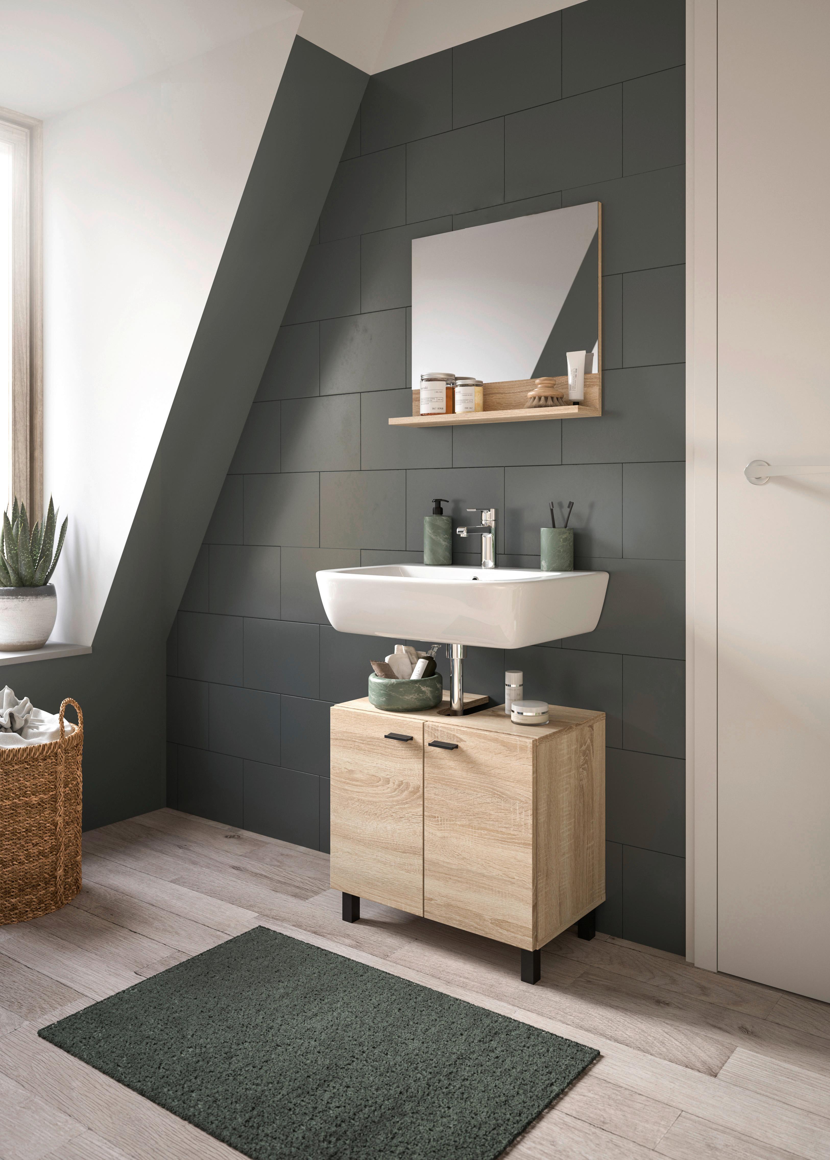 Badezimmer Boston Sonoma Eiche Dekor - Schwarz/Sonoma Eiche, MODERN, Glas/Holzwerkstoff (57cm) - MID.YOU