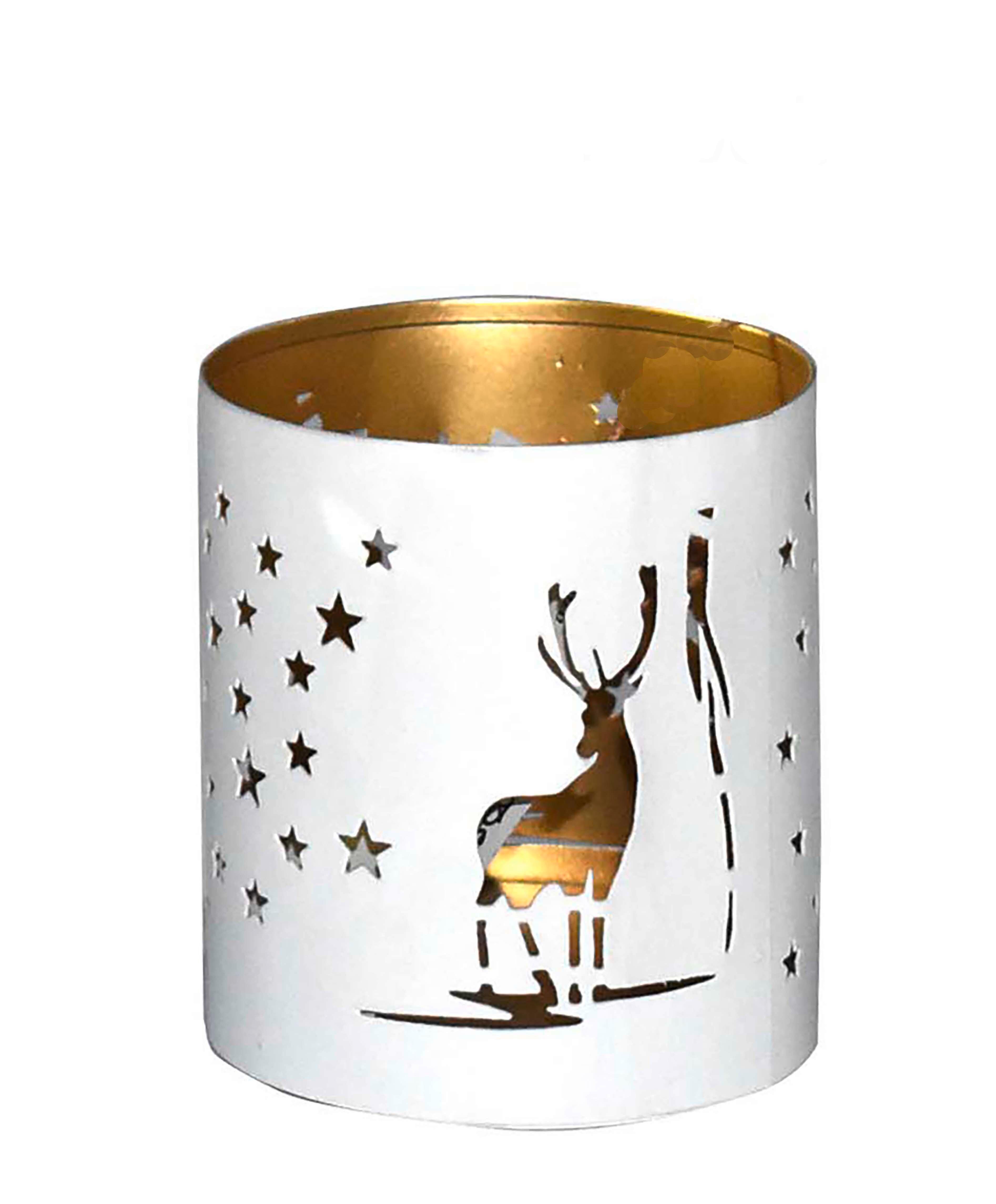 Laterne Lorik - Goldfarben/Weiß, KONVENTIONELL, Metall (9/10cm) - Luca Bessoni