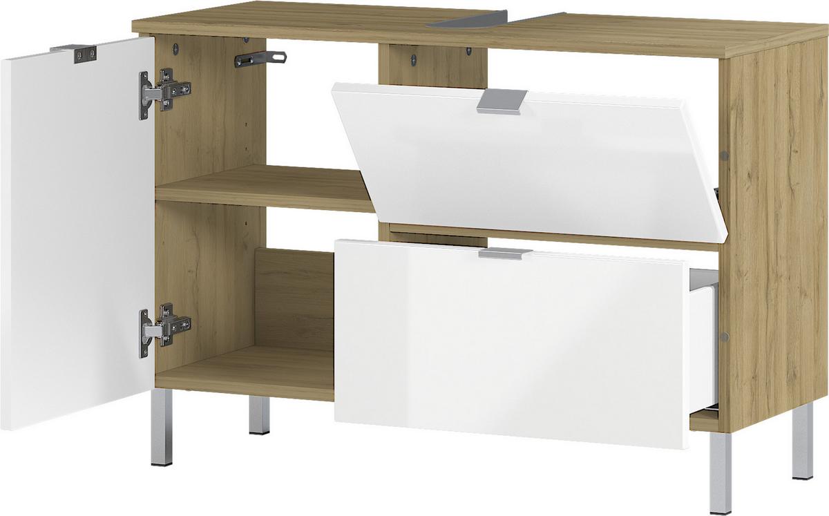Waschbeckenunterschrank Gw-Mauresa B: 80 cm - Chromfarben/Eichefarben, KONVENTIONELL, Holzwerkstoff (80/56/34cm) - Germania