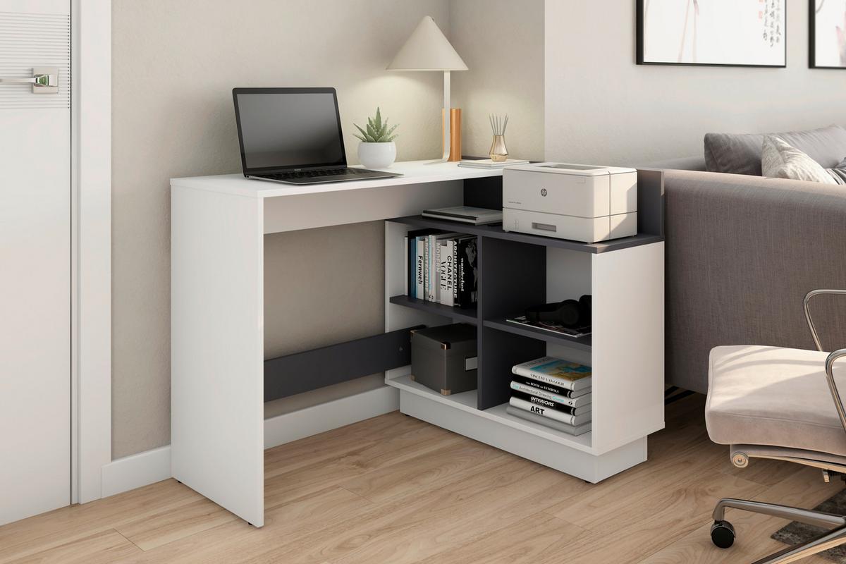 Eckschreibtisch Berni - Graphitfarben/Weiß, MODERN, Holzwerkstoff (102/80/77,5cm) - MID.YOU