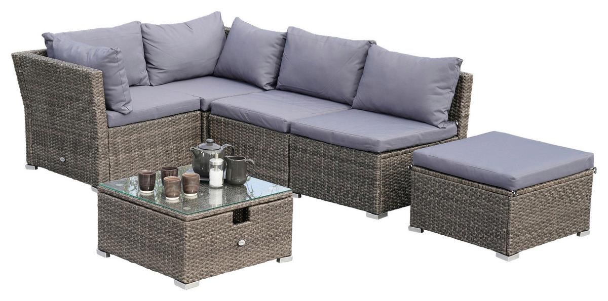 Loungegarnitur 14-tlg Malaga Grau - Grau, KONVENTIONELL, Glas/Kunststoff (190/40/181cm) - Gardenson