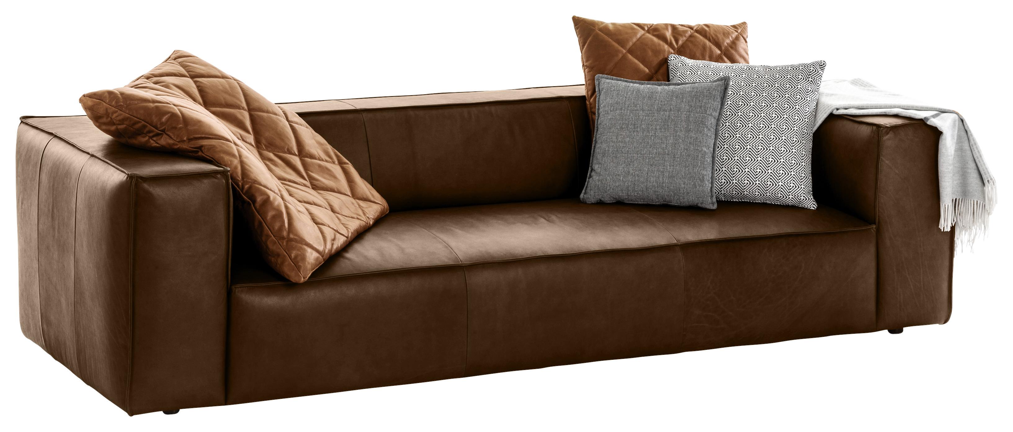 Dreisitzer-Sofa Around The Block Dbraunb:260cm - Dunkelbraun/Schwarz, MODERN, Leder (260/66/104cm) - W.Schillig