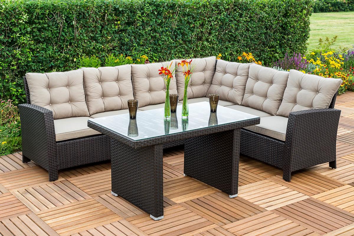 Loungegarnitur 2-Tlg Salerno mit Kissen - Beige/Braun, MODERN, Kunststoff/Metall - Gardenson