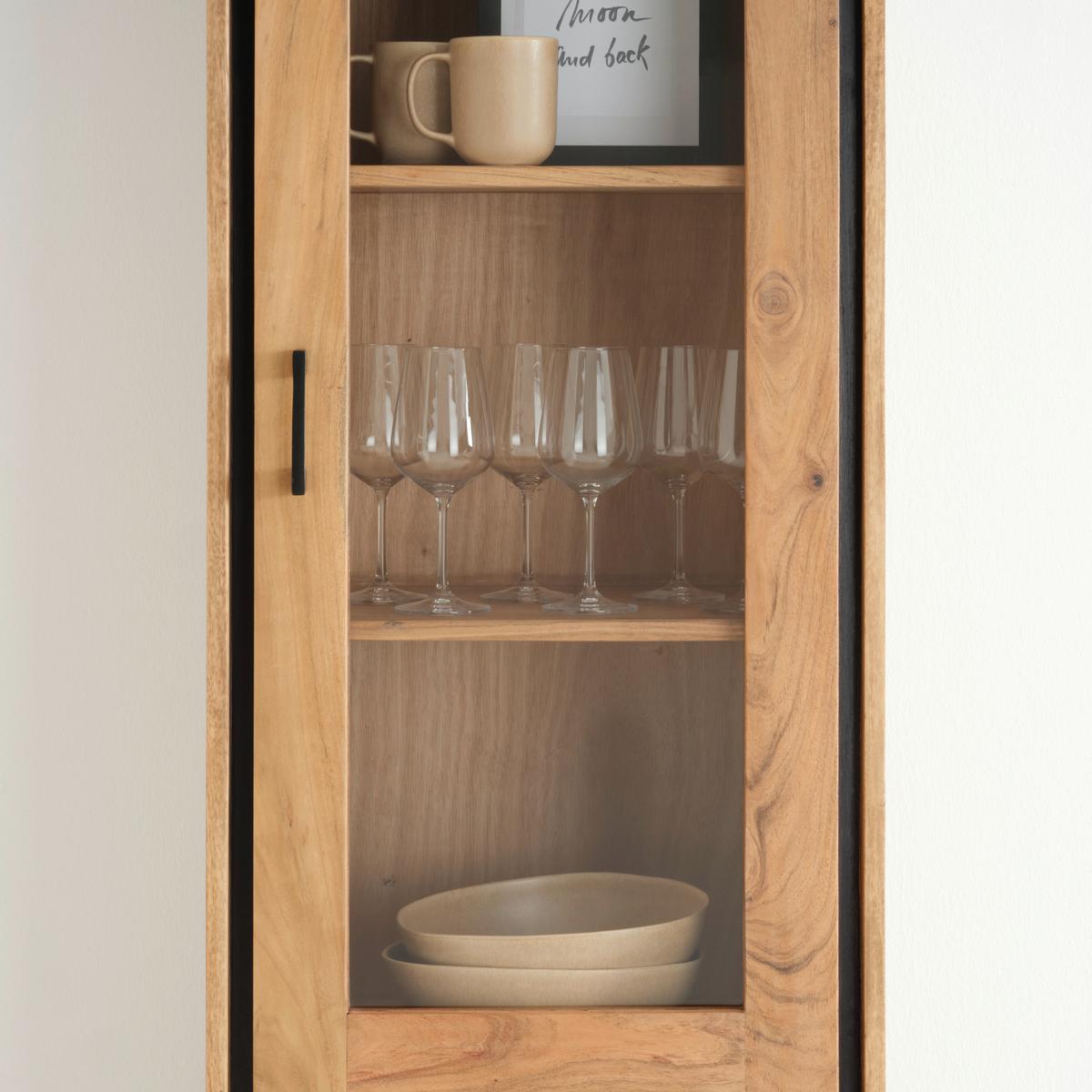 Vitrína SHIVA SHIVA - čierna/farba akácie, Modern, kov/drevo (55/195/40cm)