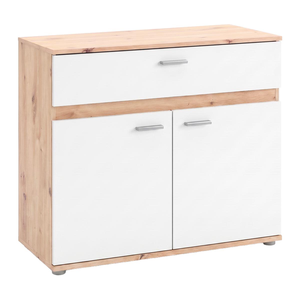 Kommode Carmen 2 Weiß/Eichefarben B: 80,2 cm - Eichefarben/Silberfarben, Trend, Holzwerkstoff (80,2/80/35cm) - Based