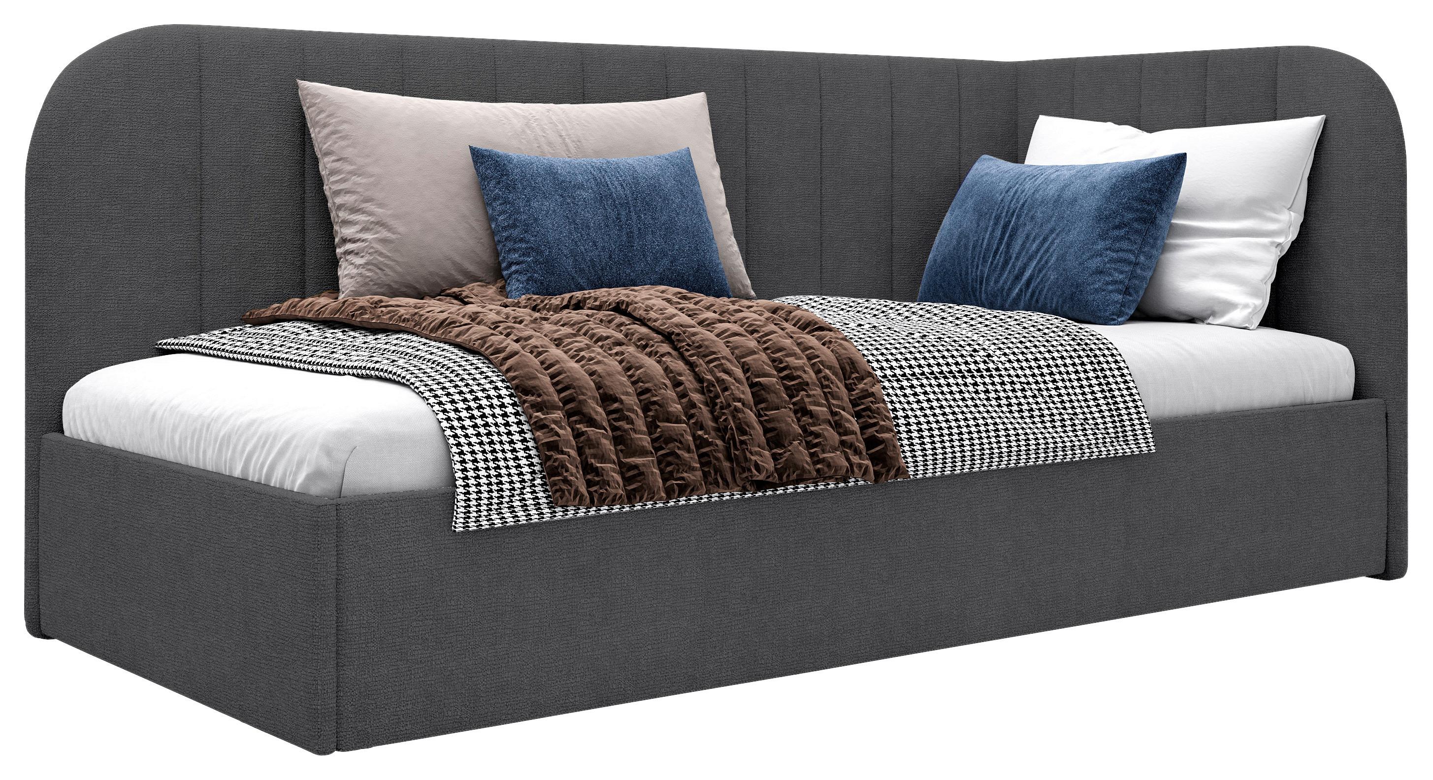 Polsterbett Millow Rechts Dunkelgrau Lf: 90x200 Cm - Dunkelgrau/Schwarz, MODERN, Holz/Holzwerkstoff (90/200cm) - MID.YOU