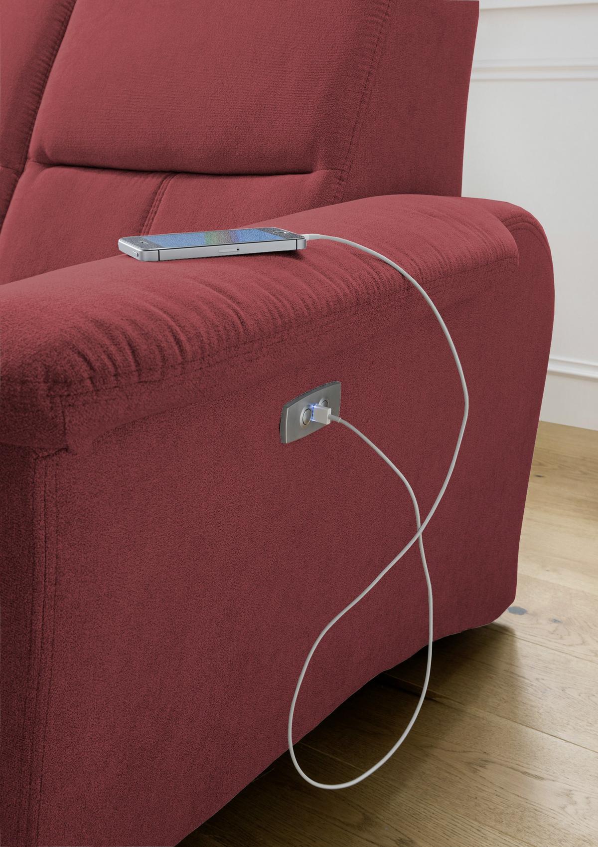 Ecksofa mit Relaxfunktion + USB Anschluss Parole, Mikrof. - Chromfarben/Rot, MODERN, Textil (165/231cm) - Livetastic