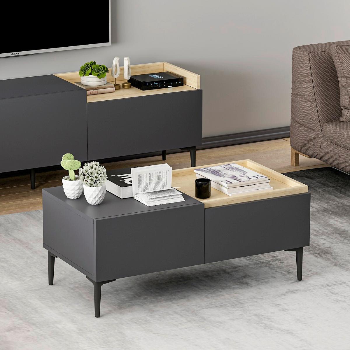 Couchtisch Mia Anthrazit/eichefarben B: 92 Cm - Eichefarben/Anthrazit, Design, Holzwerkstoff/Metall (92/45/39cm) - Livetastic