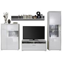 Wohnkombination 4-Tlg. Trento Grau/Silbern/Weiß - Weiß Hochglanz/Silberfarben, Design, Glas/Holzwerkstoff (301/201/52cm) - Livetastic