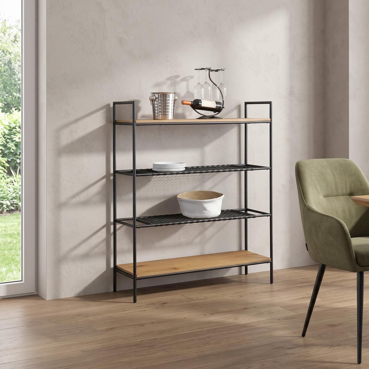 REGAL Schwarz, Naturfarben B: 110cm - Schwarz/Naturfarben, Design, Holzwerkstoff/Kunststoff (110/129/34cm) - Livetastic