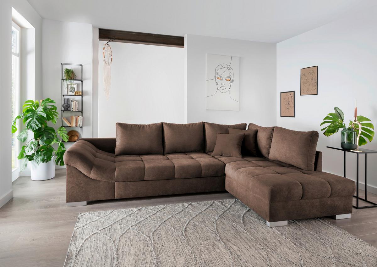 Eckschlafsofa Alvito Braun S: 298/202 Cm - Silberfarben/Braun, Design, Textil (298/202cm) - MID.YOU