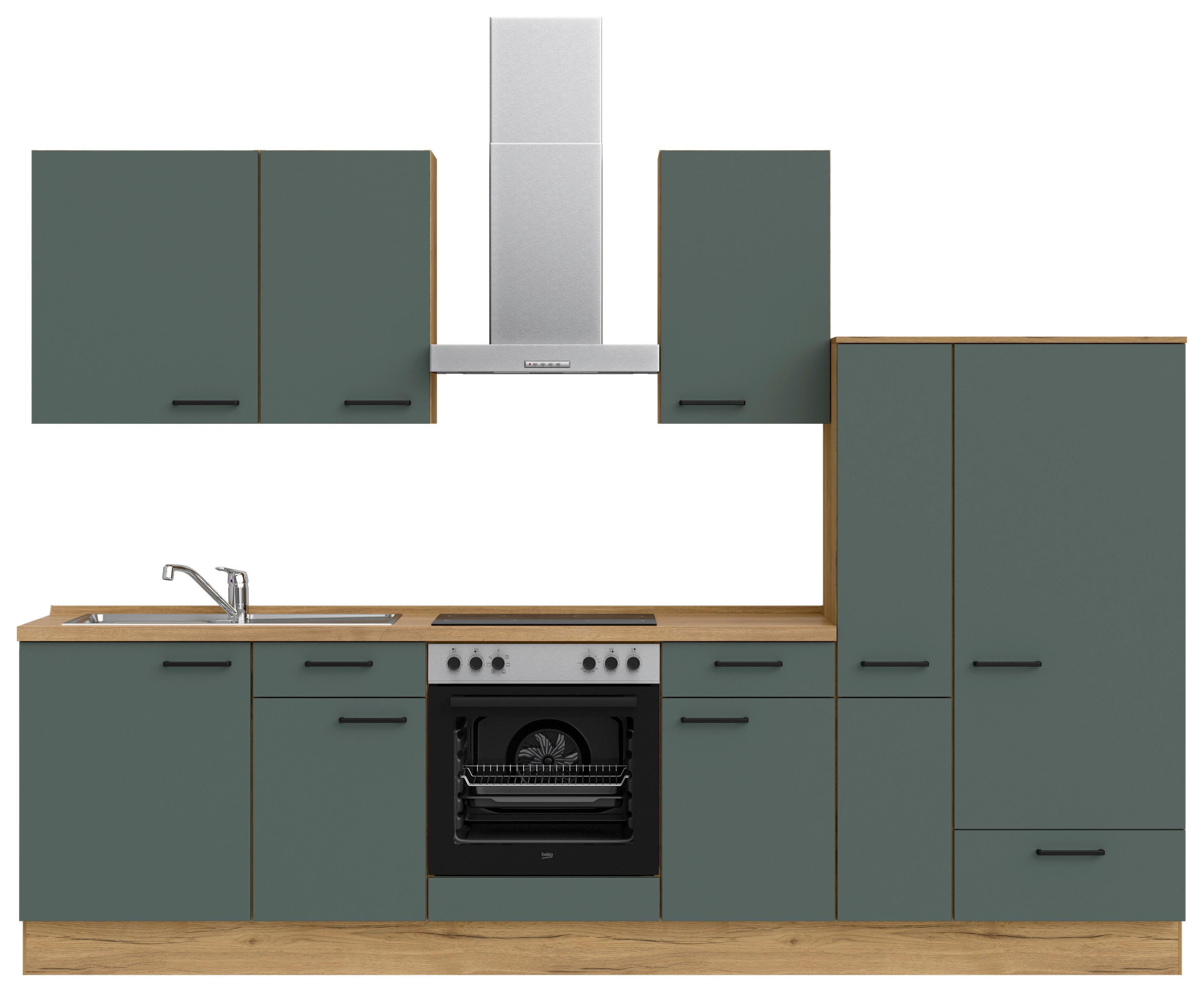 Küchenleerblock Easytouch Low-Line, L7 Rechts - Dunkelgrün/Eichefarben, MODERN, Holzwerkstoff (300cm) - Nobilia