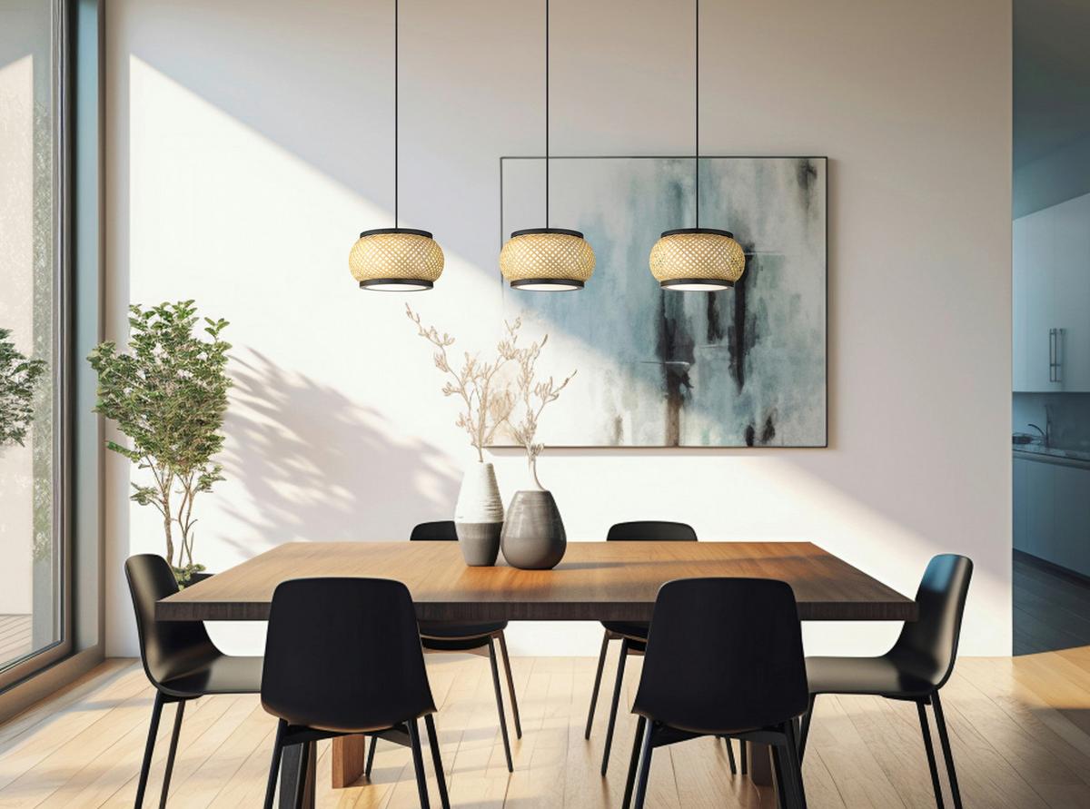 Led-hängeleuchte Memory-Funktion - Schwarz/Naturfarben, Design, Holz/Kunststoff (92/22/120cm) - Globo