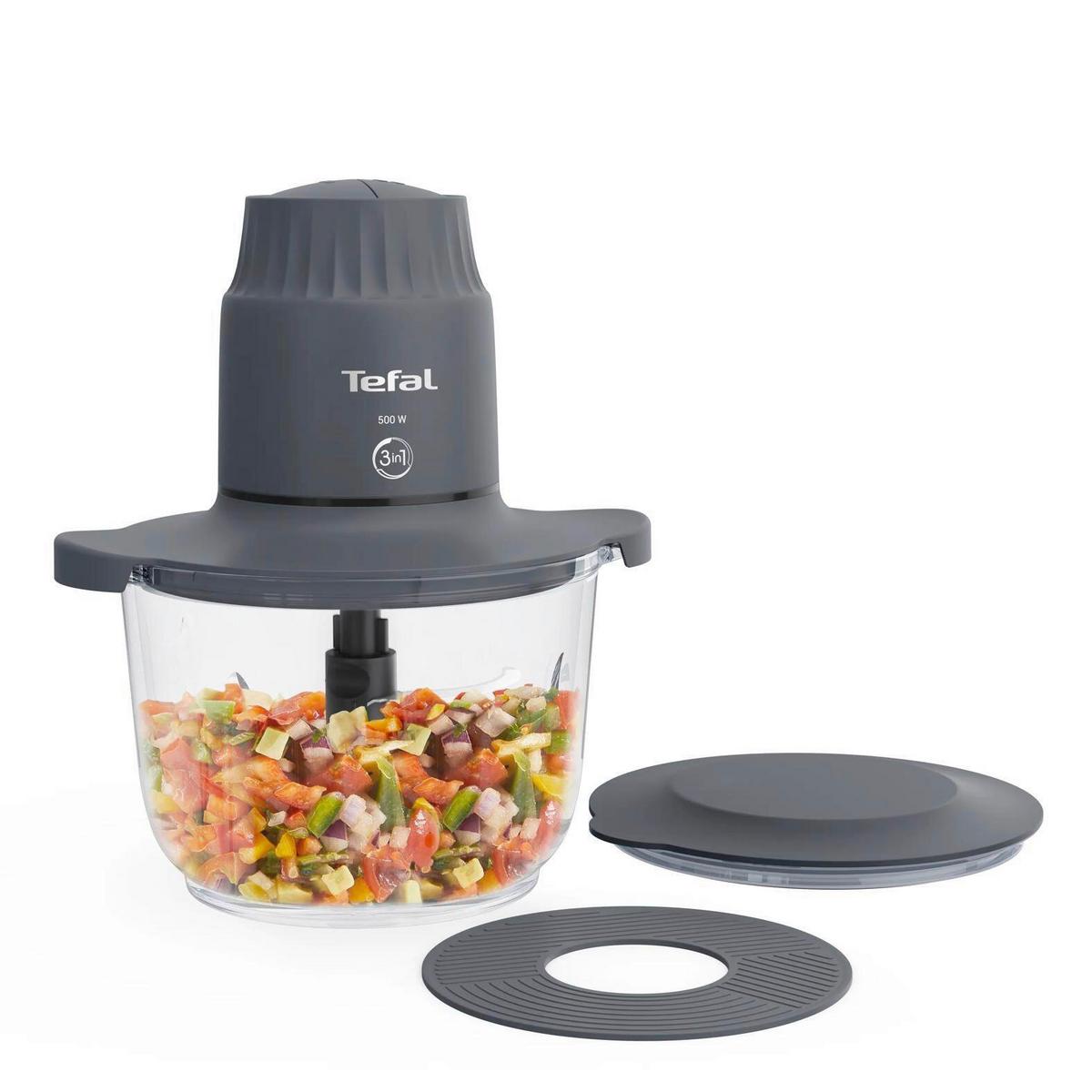 UNIVERSALZERKLEINERER 500W, 1000ml - Grau, Basics, Glas (21,7/18,4/25,4cm) - Tefal