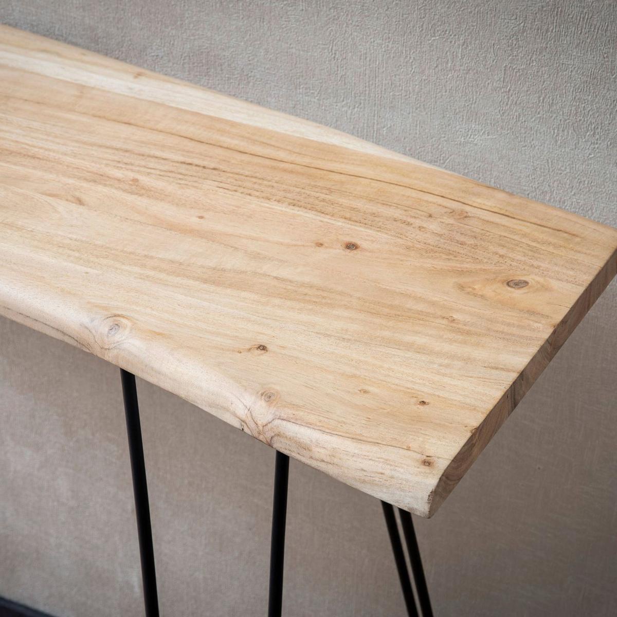 Konsolentisch Akaziefarben L: 150 cm - Schwarz/Akaziefarben, Design, Holz/Metall (150/36/75cm) - MID.YOU