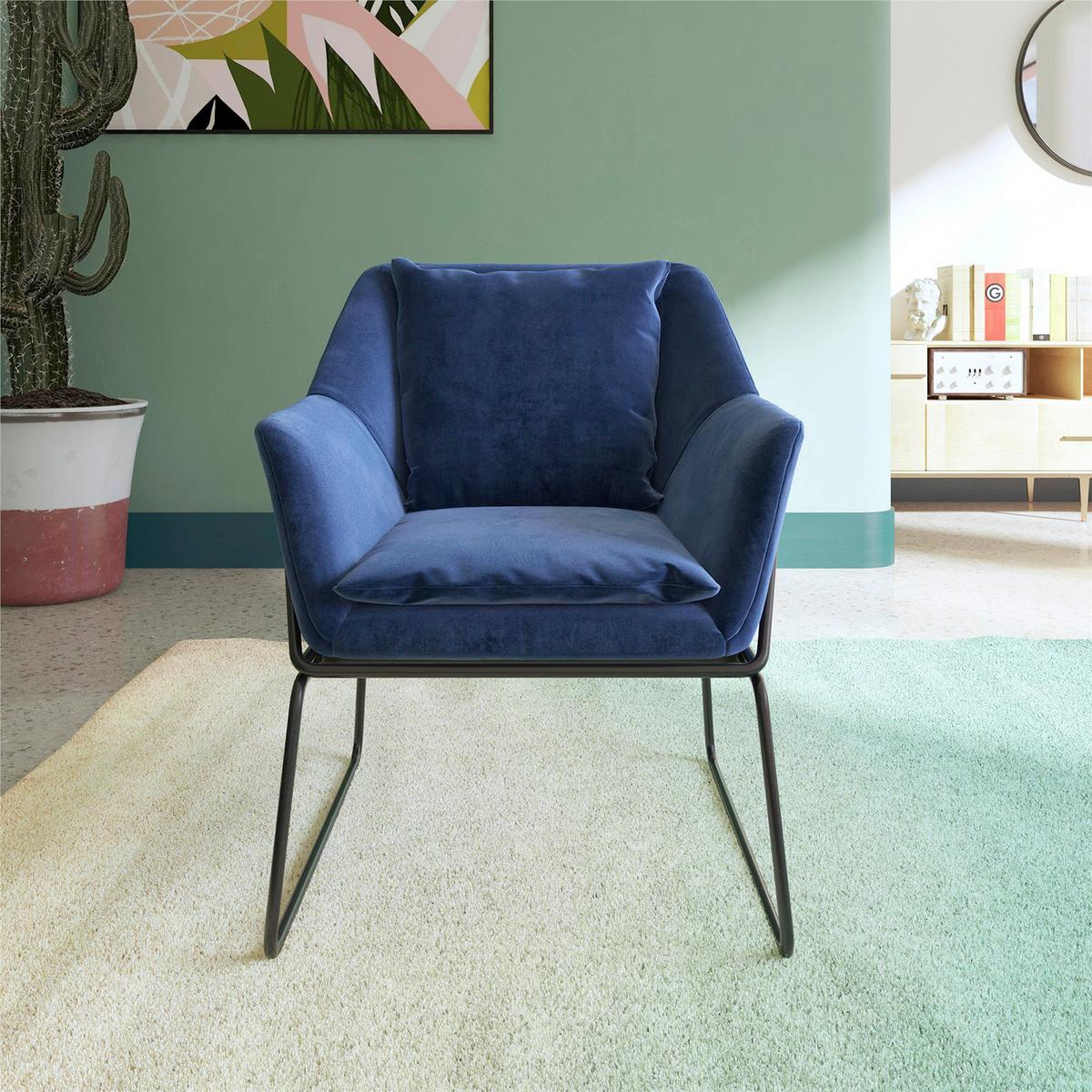 Stuhl Avery Blau Gepolstert - Blau/Schwarz, Design, Textil/Metall (71/81/66cm) - MID.YOU