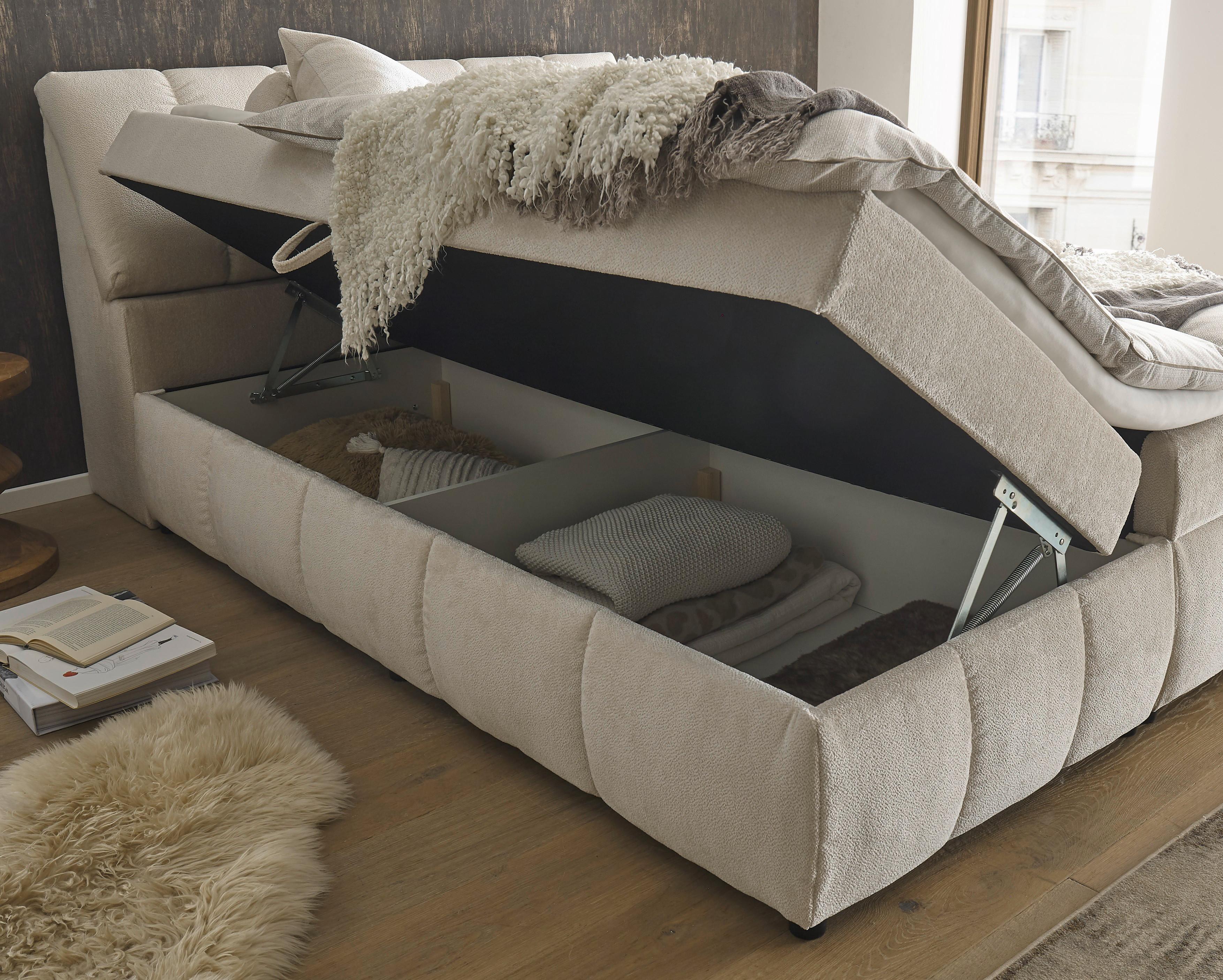 Boxbett Mit Topper+bettkasten 180x200 Cm Valencia - Beige/Schwarz, MODERN, Holzwerkstoff/Textil (180/200cm) - MID.YOU