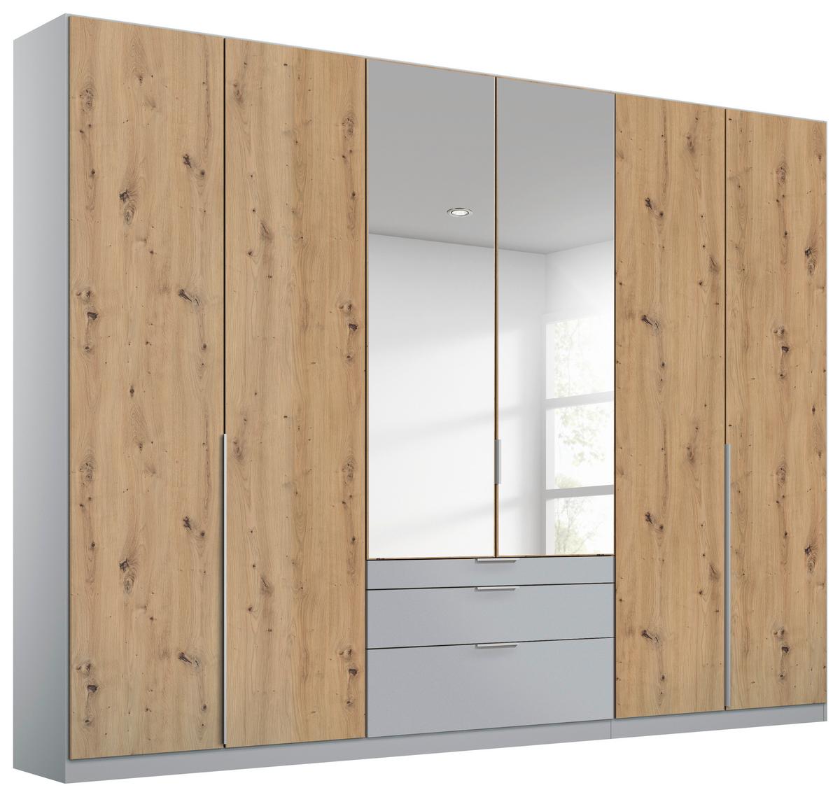 Drehtürenschrank Mit Spiegel 271 Cm Alabama Extra Hellgrau - Silberfarben/Hellgrau, MODERN, Holzwerkstoff (271/229/54cm)