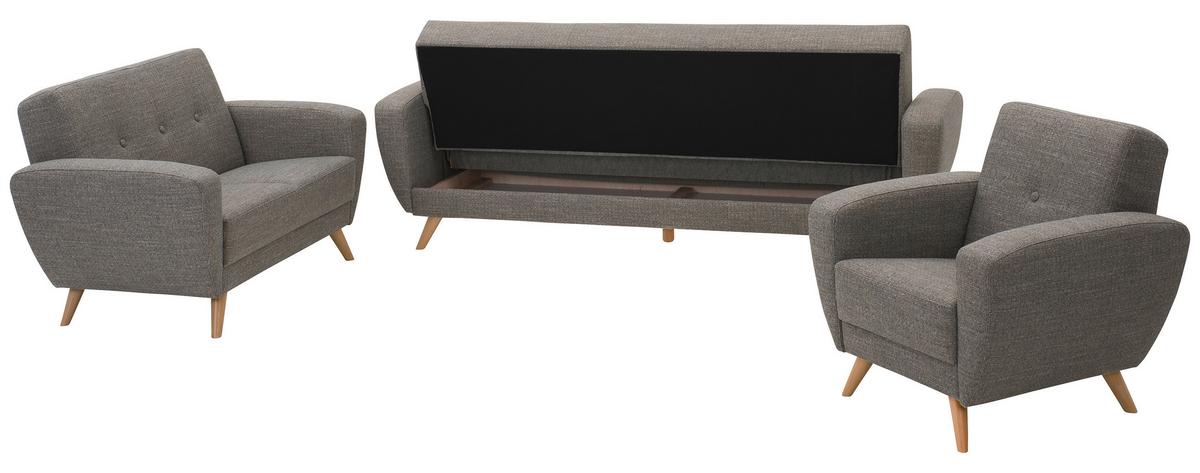 3-sitzer-sofa + Schlaffunktion Jerry Rücken Echt, Grau - Naturfarben/Grau, Design, Textil (230/85/82cm) - Max Winzer