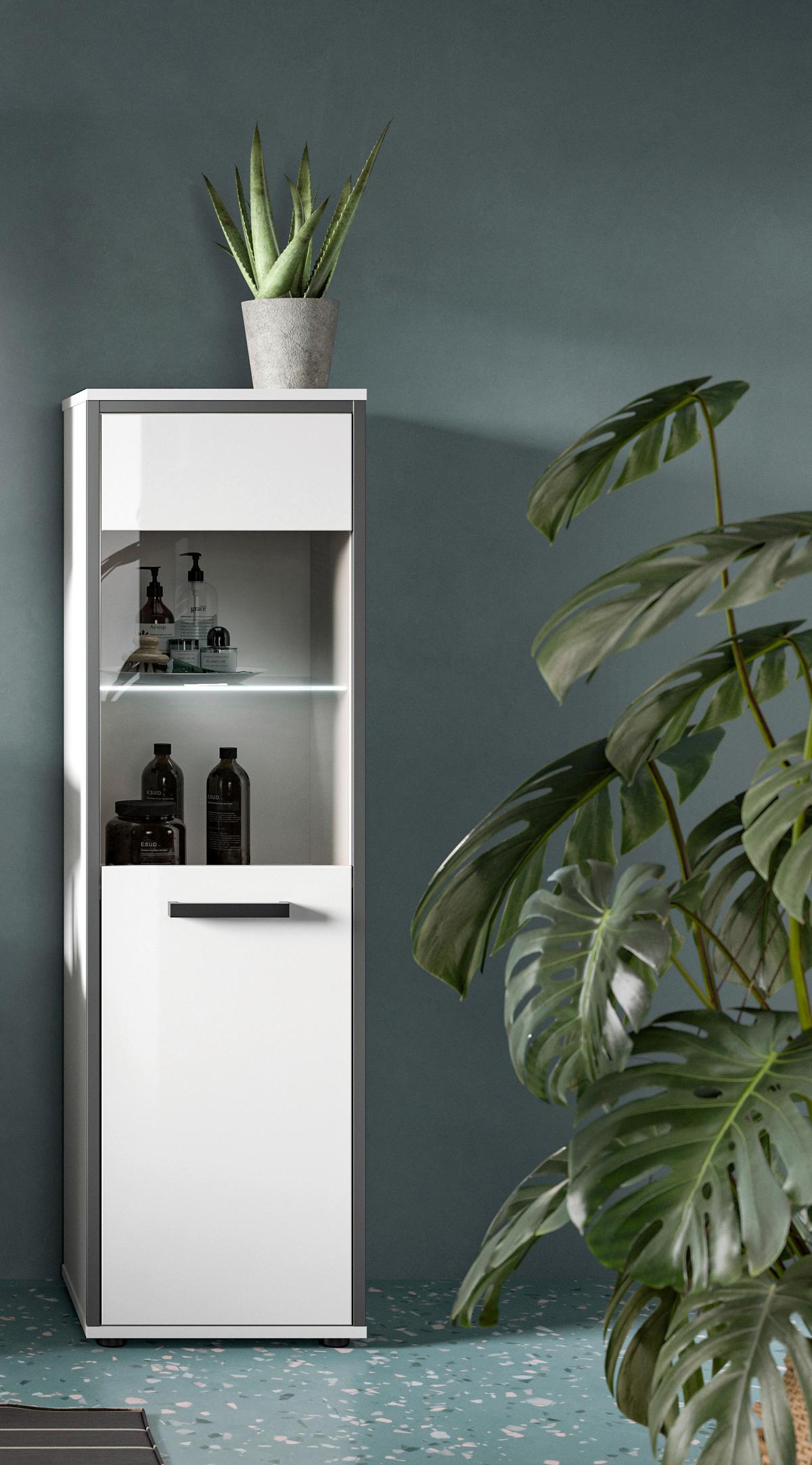 Midischrank Kojak, Weiß Hochglanz B: 40 Cm - Weiß Hochglanz/Schwarz, MODERN, Holzwerkstoff (40/139/34cm) - MID.YOU