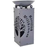 Dekosäule Mit Schale Welcome H: 39 Cm - Grau, Basics, Metall (21/21/39cm)