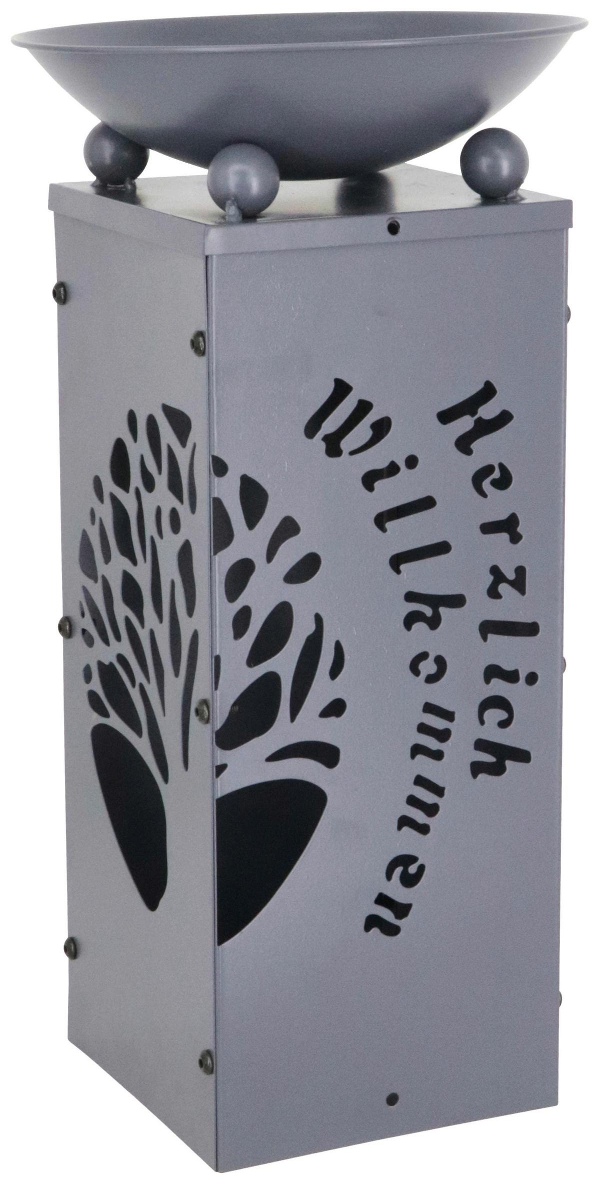 Dekosäule Mit Schale Welcome H: 39 Cm - Grau, Basics, Metall (21/21/39cm)