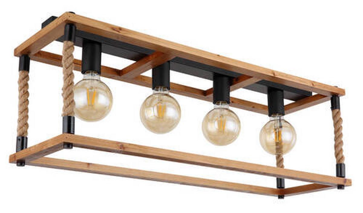 Deckenleuchte 15691-4d - Schwarz/Braun, Natur, Naturmaterialien/Holz (80/25/31cm) - Globo
